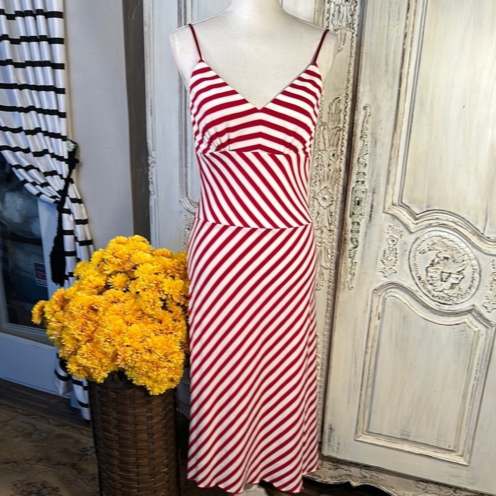 Maria Bianca Nero Red and White Striped Spaghetti Straps Women's Summer Dress